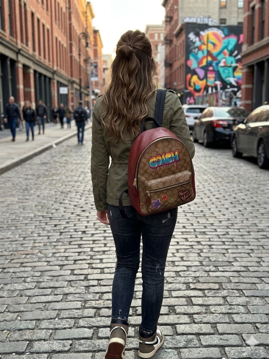 Nwot! Coach Signature Canvas & Red Leather Graffiti & Patches West Backpack!